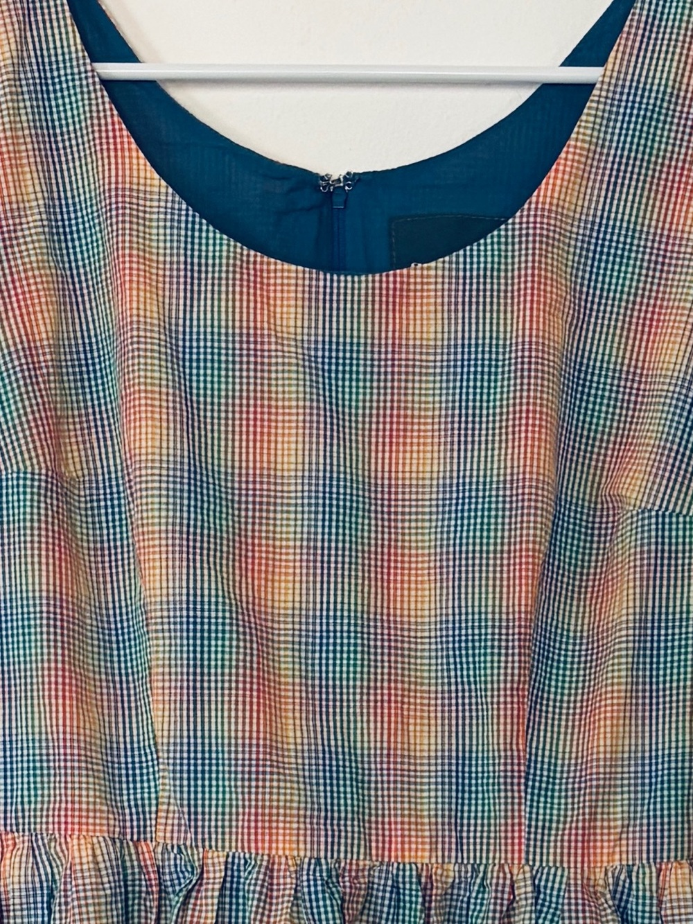 Adorable Modcloth Multicolor Rainbow Checkered Plaid Cotton Dress! Like New! - Picture 2 of 14